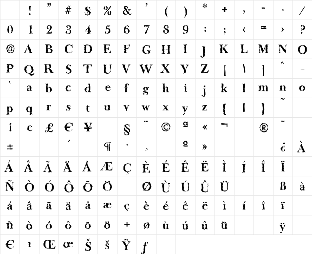 BaskerOldRandom Bold Character Map BaskerOldRandom Bold Character Map