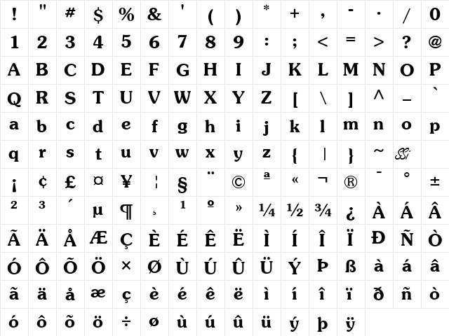 Souvenir SSi Semi Bold Character Map Souvenir SSi Semi Bold Character Map