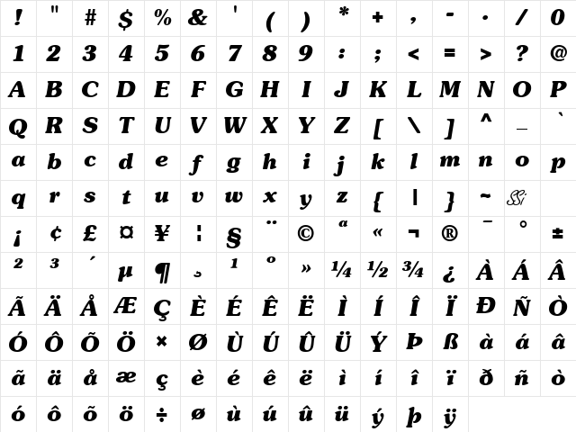 Souvenir Black SSi Bold Italic Character Map Souvenir Black SSi Bold Italic Character Map