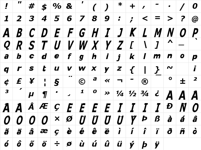 KittKat Italic Character Map KittKat Italic Character Map