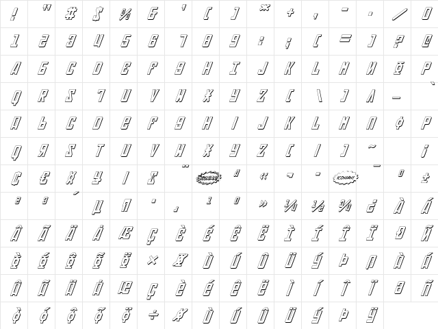 Soviet 3D Italic 3D Italic Character Map