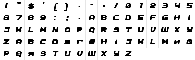 Soviet Program Bold Italic Character Map