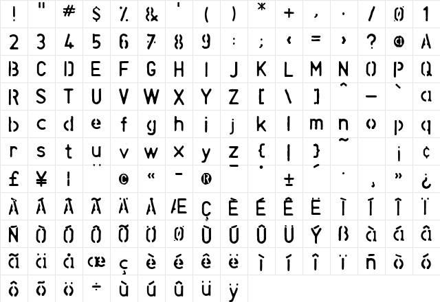 Space Junk Regular Character Map