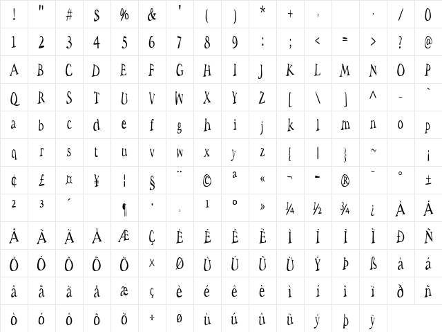Space Woozies Regular Character Map