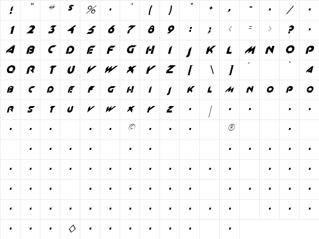 Space 4 Italic Character Map Space 4 Italic Character Map