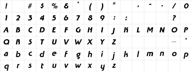 SpaceAgeItal Regular Character Map