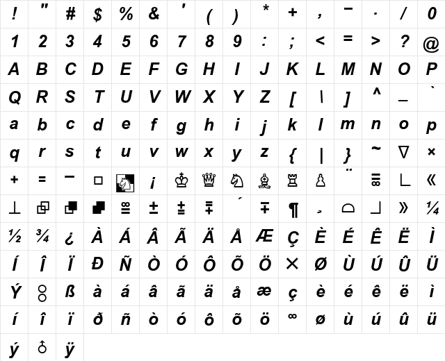 FigurineCB AriesSP Bold Italic Character Map