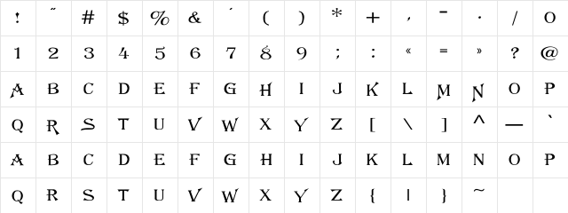 SpeakEasyBold Regular Character Map