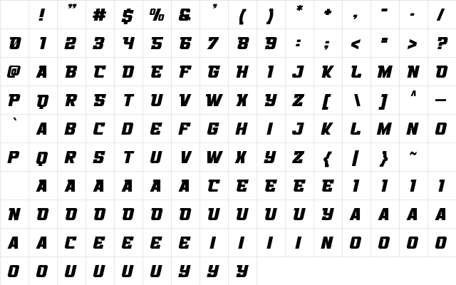 Speed Demon Regular Character Map Speed Demon Regular Character Map