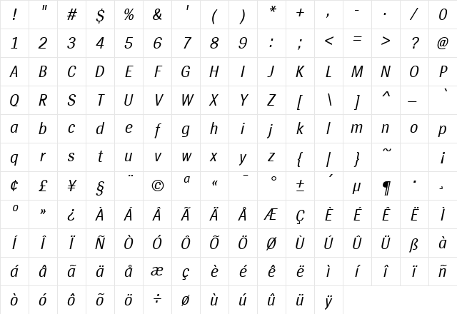 SpiegelCd Italic Character Map