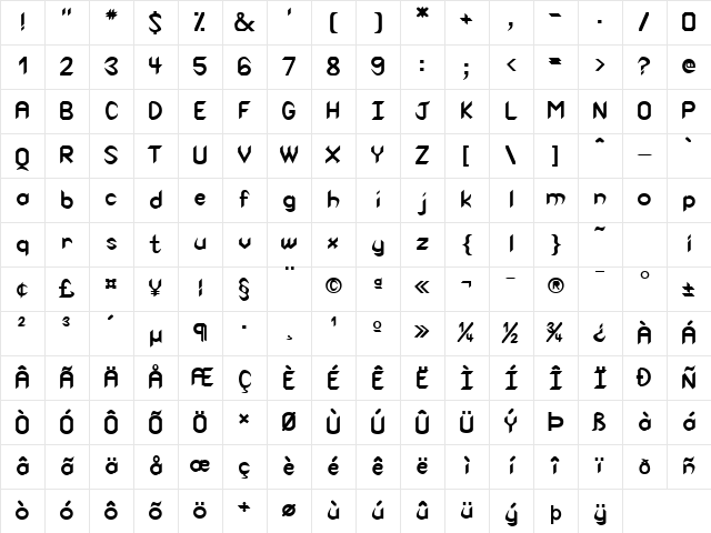 Spike-Condensed Bold Character Map