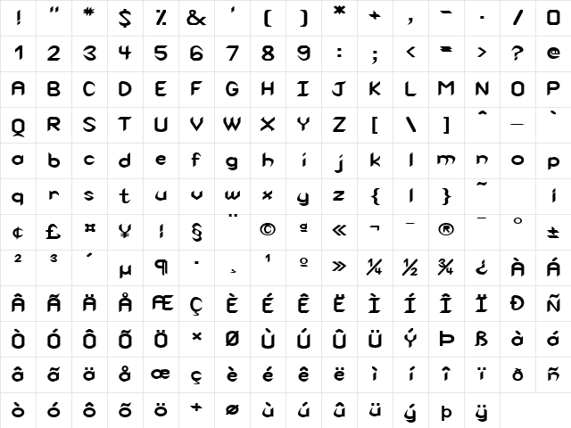 Spike-Extended Bold Character Map Spike-Extended Bold Character Map