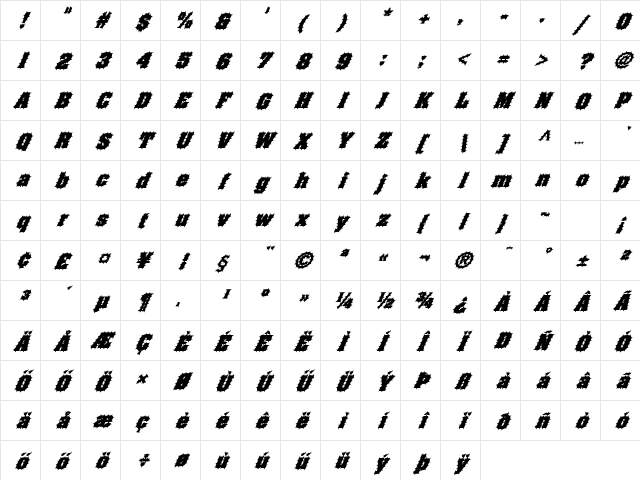SPIKED52-HU Italic A Character Map SPIKED52-HU Italic A Character Map