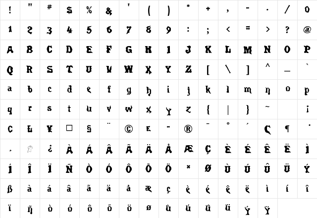 Spirits Regular Character Map