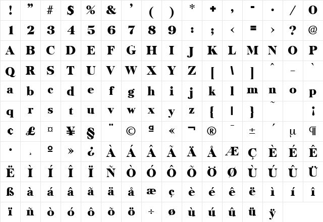 Baskerville-Serial-Black Regular Character Map