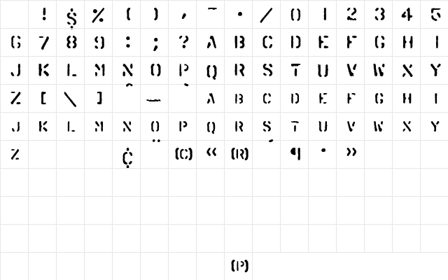 SprayStencil Regular Character Map