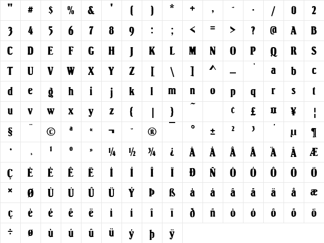 SpringfieldAntD Regular Character Map