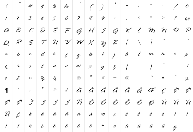 SpringLight Regular Character Map