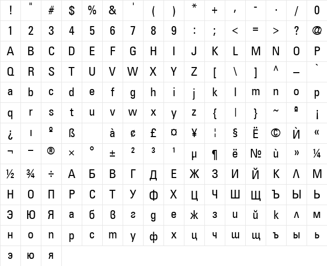 SP_Universal_Condensed Medium Character Map