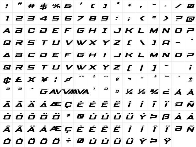 Spy Agency Expanded Italic Expanded Italic Character Map