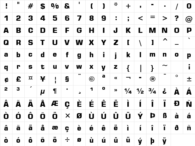 Square721 BT Bold Character Map