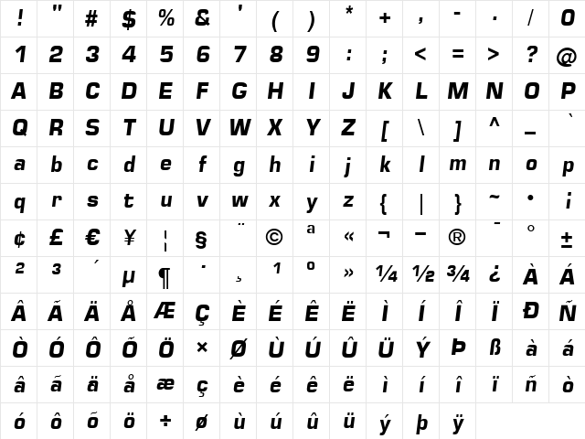 Square721 BT BoldItalic Character Map