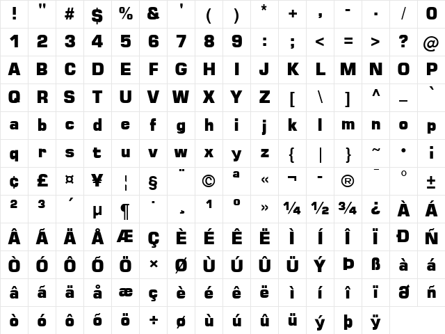 Square 721 Blk Regular Character Map
