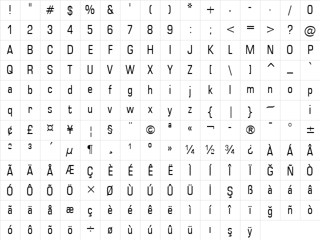 Square721 Cn BT Roman Character Map
