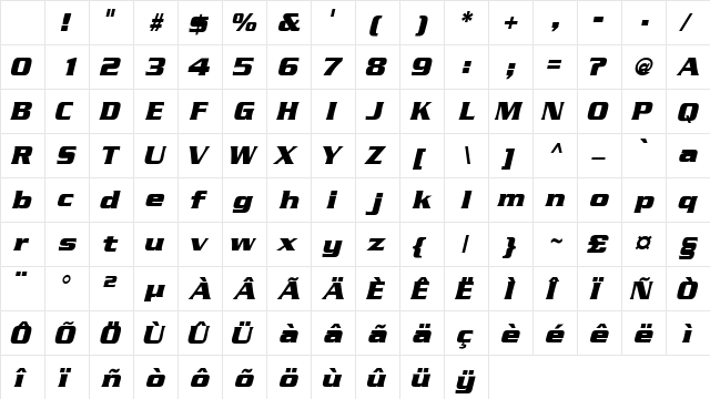 Squared Bold Italic Character Map Squared Bold Italic Character Map