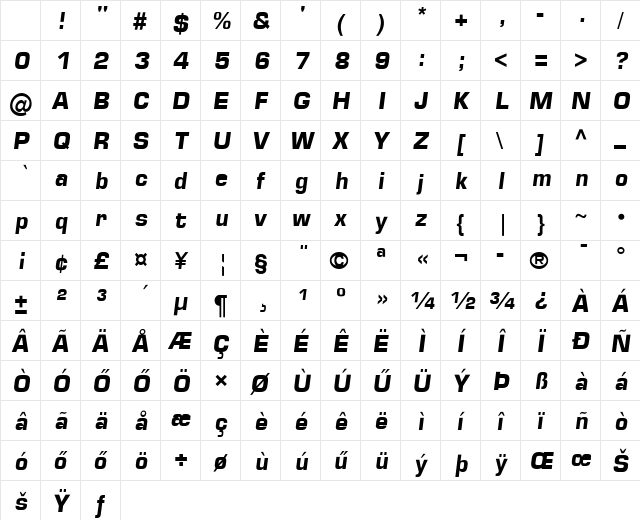 Square-721 HU Bold Italic Character Map