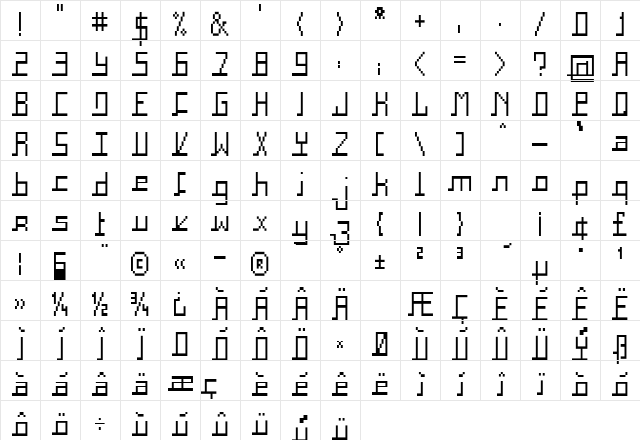 Square Condensed Character Map