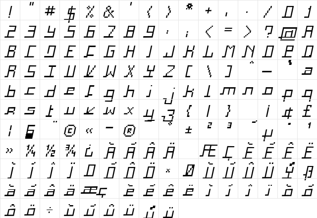 Square Italic Character Map