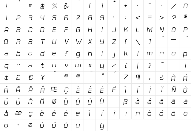 Square45 Thin Italic Character Map