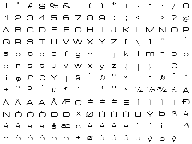 Square721 Ex BT Roman Character Map