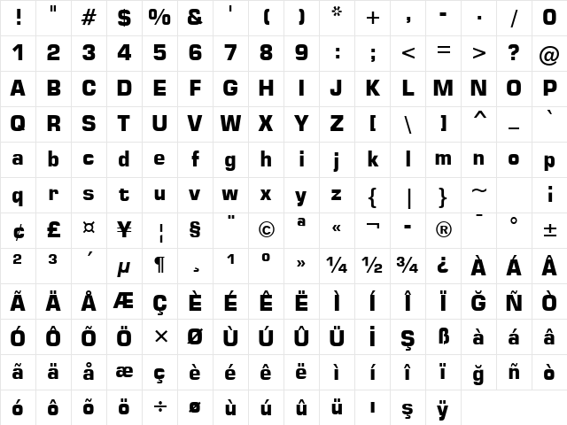 Square721 BT Bold Character Map