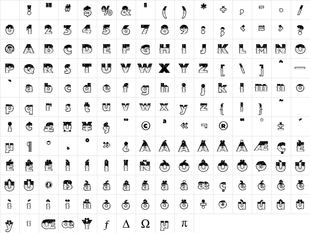 Squared Regular Character Map Squared Regular Character Map