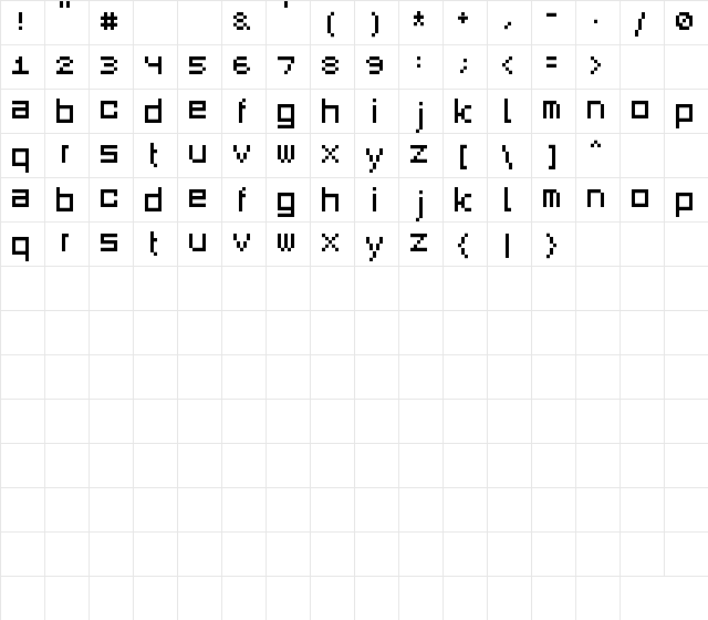 SquareDance00 Regular Character Map SquareDance00 Regular Character Map