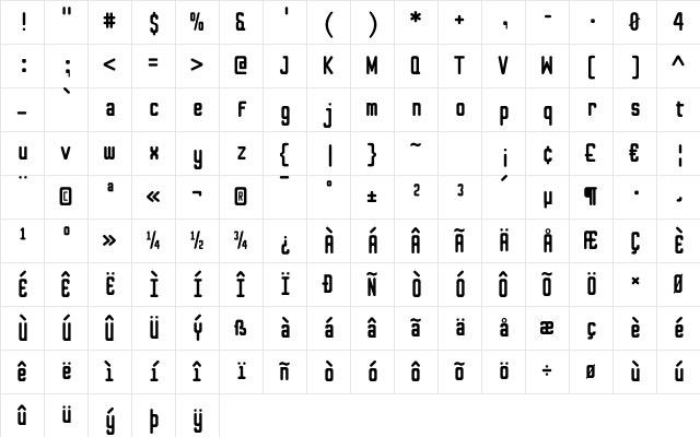 SquareShooter Mono Regular Character Map
