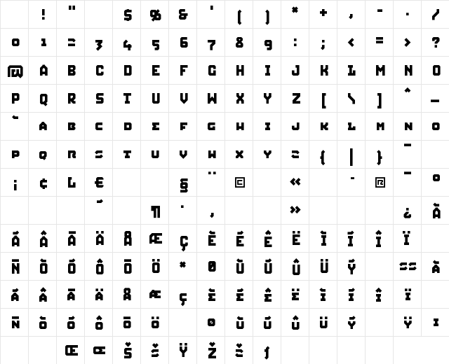 Squid Caps Character Map