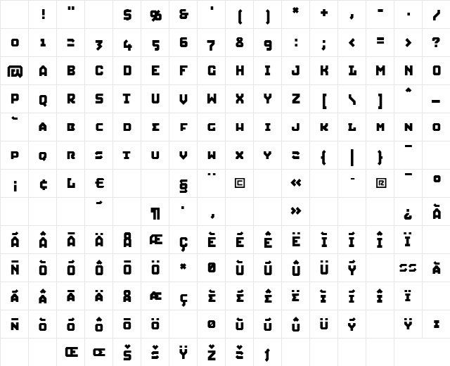 Squid Caps Character Map