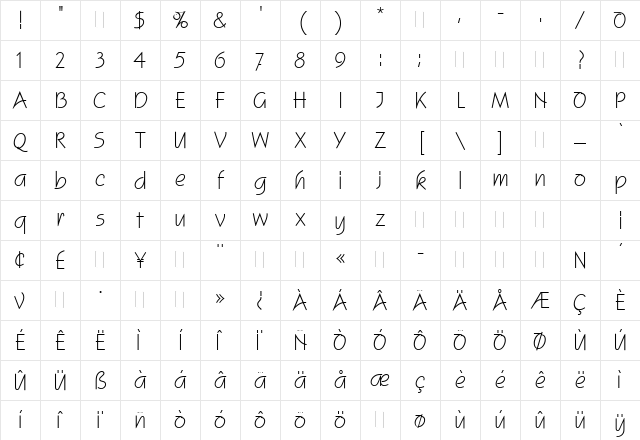 Squire Regular Character Map