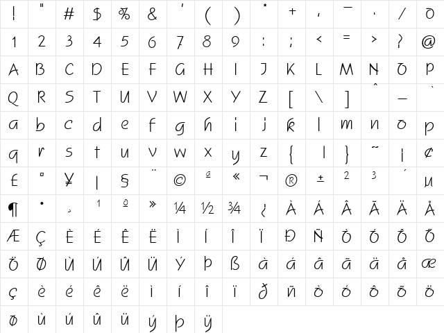 Squire Regular Character Map