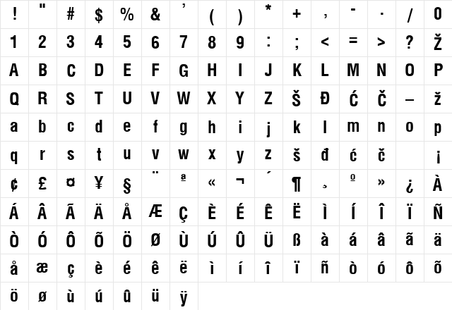 SwizConb Regular Character Map