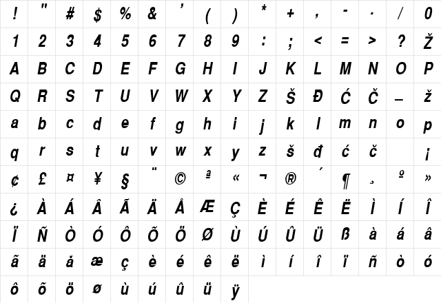 SwizNart Regular Character Map