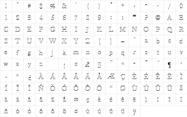 BaskervilleOldFacDOu1 Regular Character Map