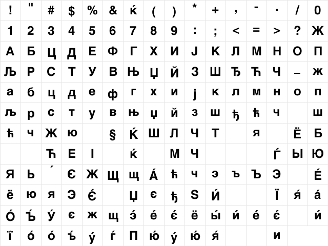 CHelv Bold Regular Character Map