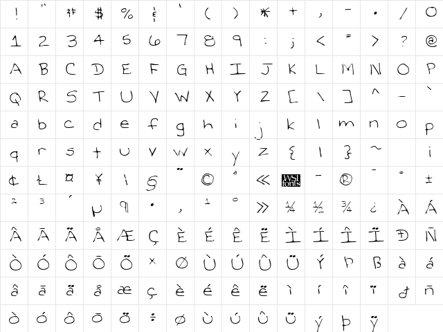 StacysHand Regular Character Map
