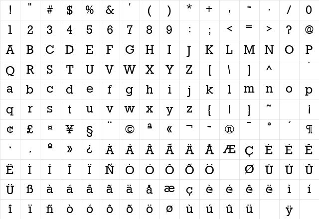 Stafford Regular Character Map