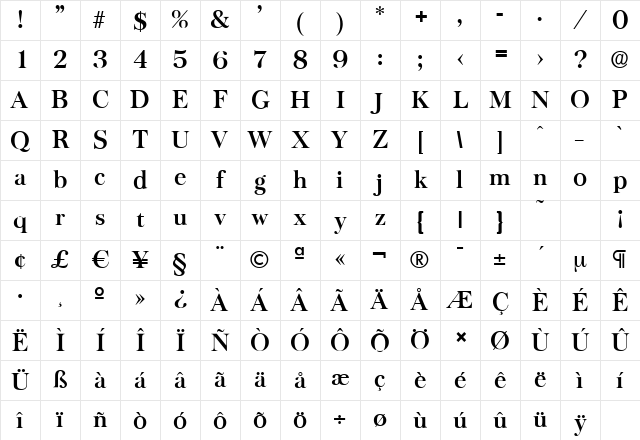 BaskervilleSerial Bold Character Map