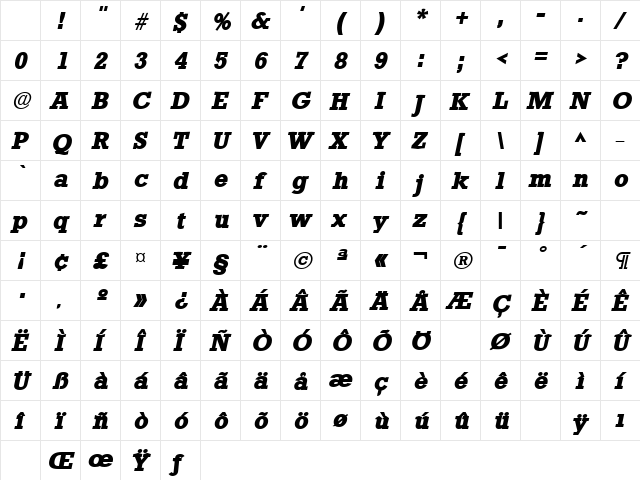 StaffordLH Bold Italic Character Map StaffordLH Bold Italic Character Map